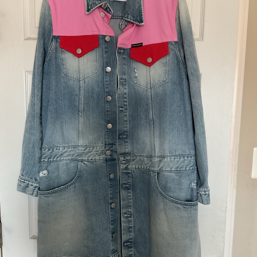 Calvin Klein Denim Coat with Pink and Red Details